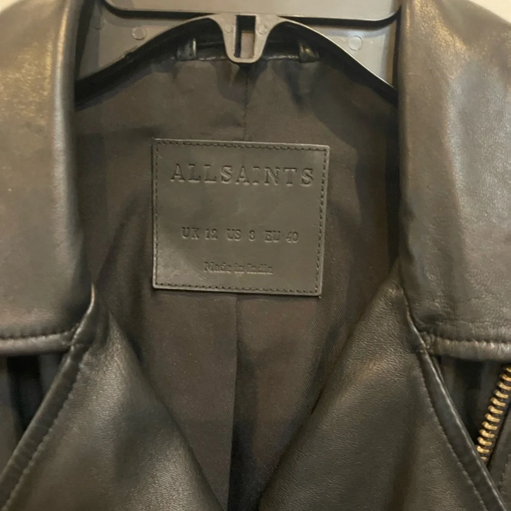 All Saints Women’s Leather Motorcycle Biker Jacket - Picture 4 of 4